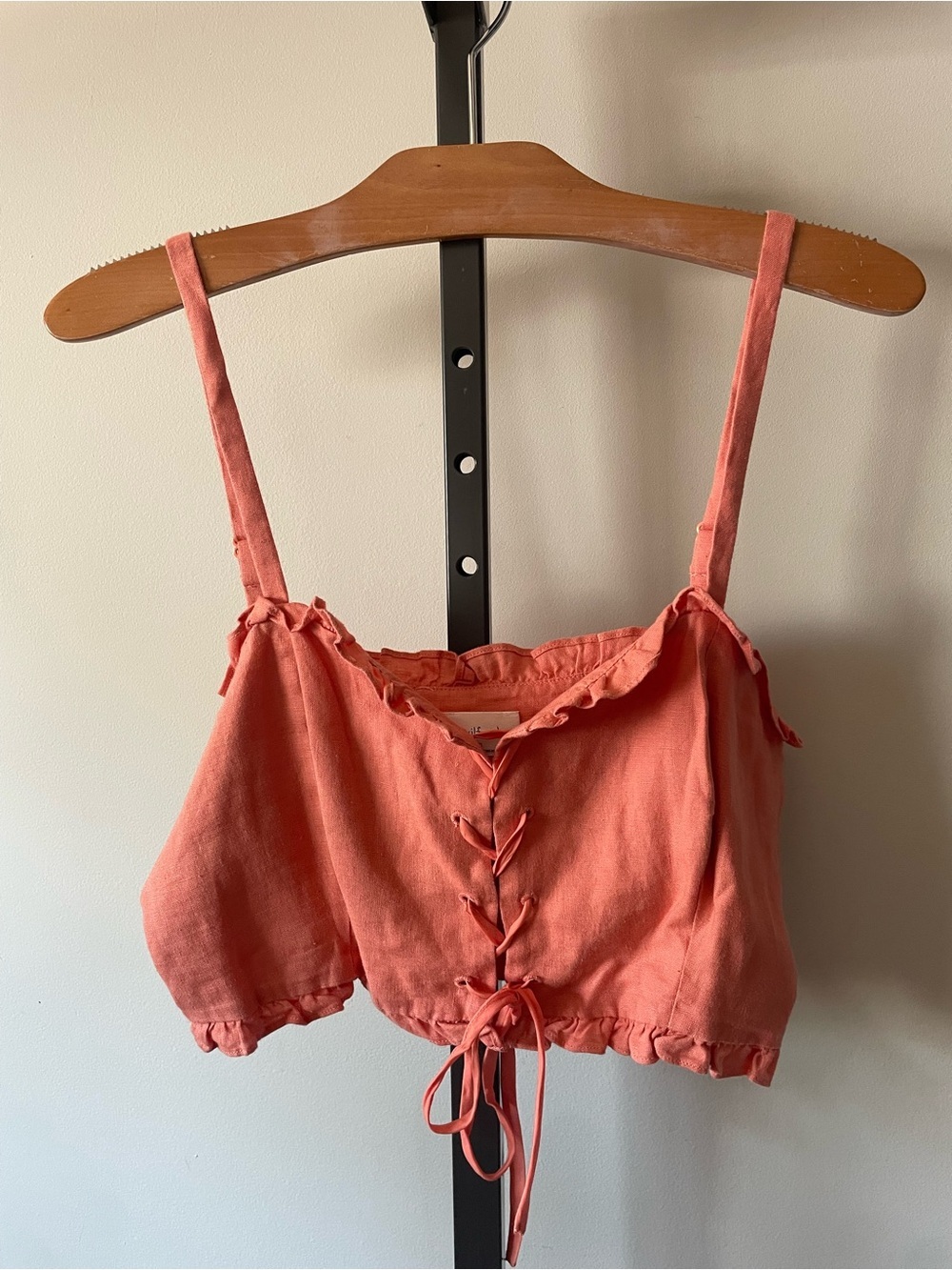 NEW Wilfred 100% Linen Sariah Crop Top Boho Cottagecore Ruffled Corset Coral - Picture 3 of 9